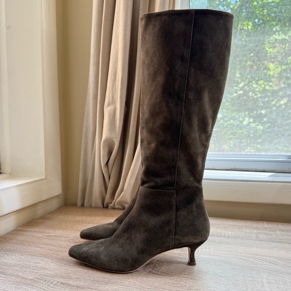 New Reformation Remy Knee High Boot Kitten Heel Tall Suede Leather Green 9 - Picture 7 of 9